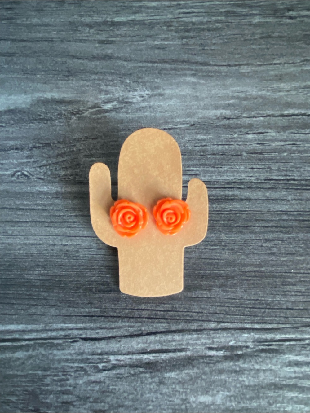 Resin Rose Flower Flatback Stud Earring Set Orange 15mm Stainless Steel Posts